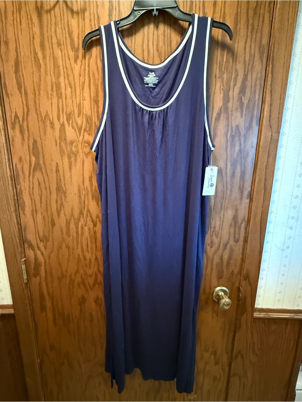 Navy Blue Sleeveless Midi Dress with White Trim
